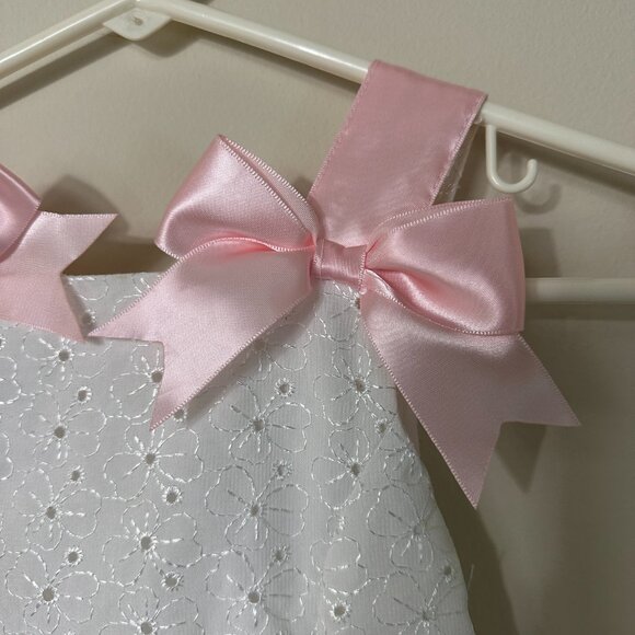 Vintage Bonnie Jean White Eyelet and Pink Satin Bow / Details Girls Size 5 - Picture 6 of 9